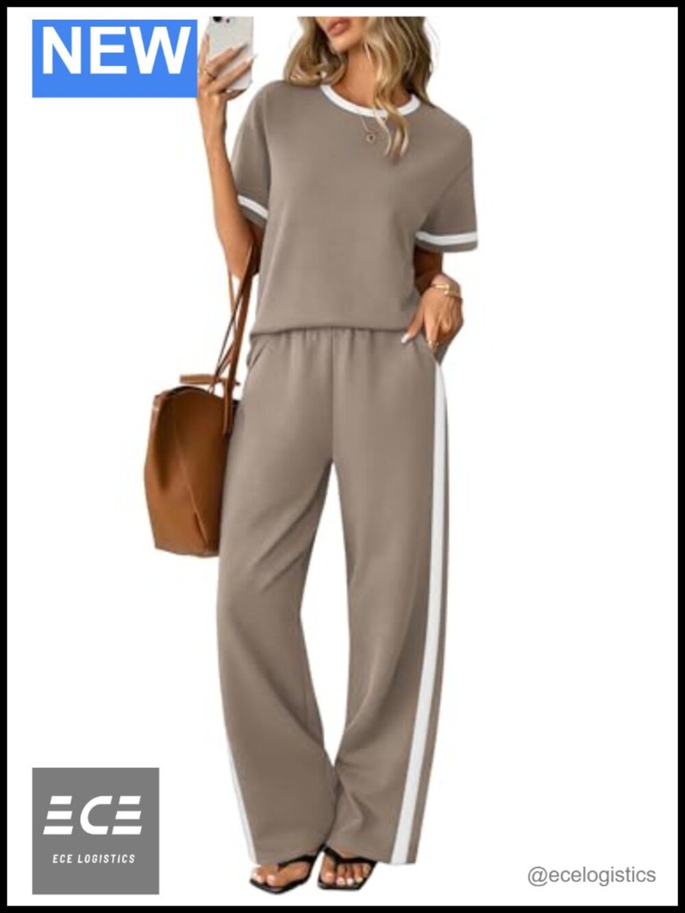 Women's 2 Piece Matching Lounge Set Short Sleeve Wide Leg Pants Pockets